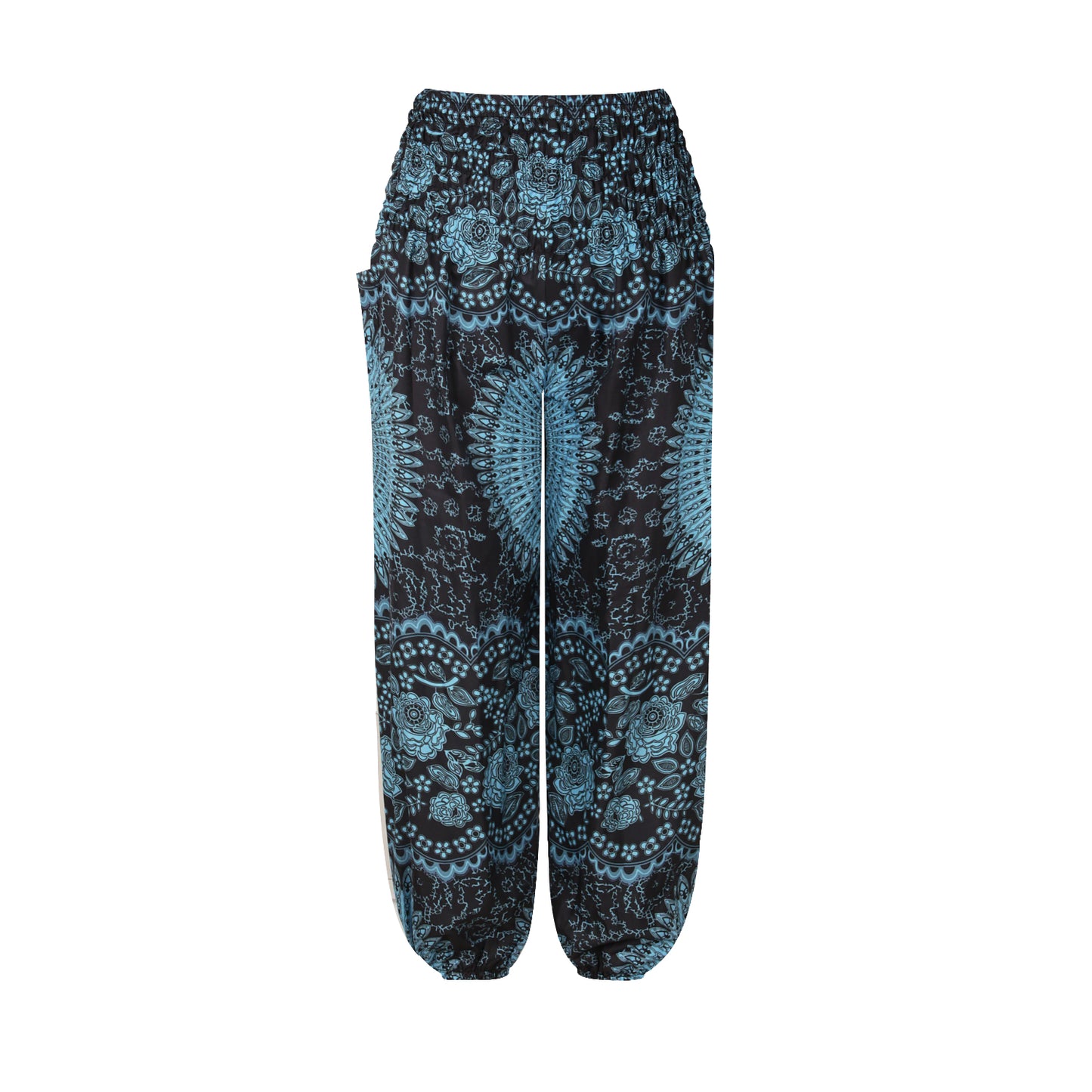 Girls Boho Mandala Pants – Blue Floral Wide Leg Beach Pants with Elastic Waist