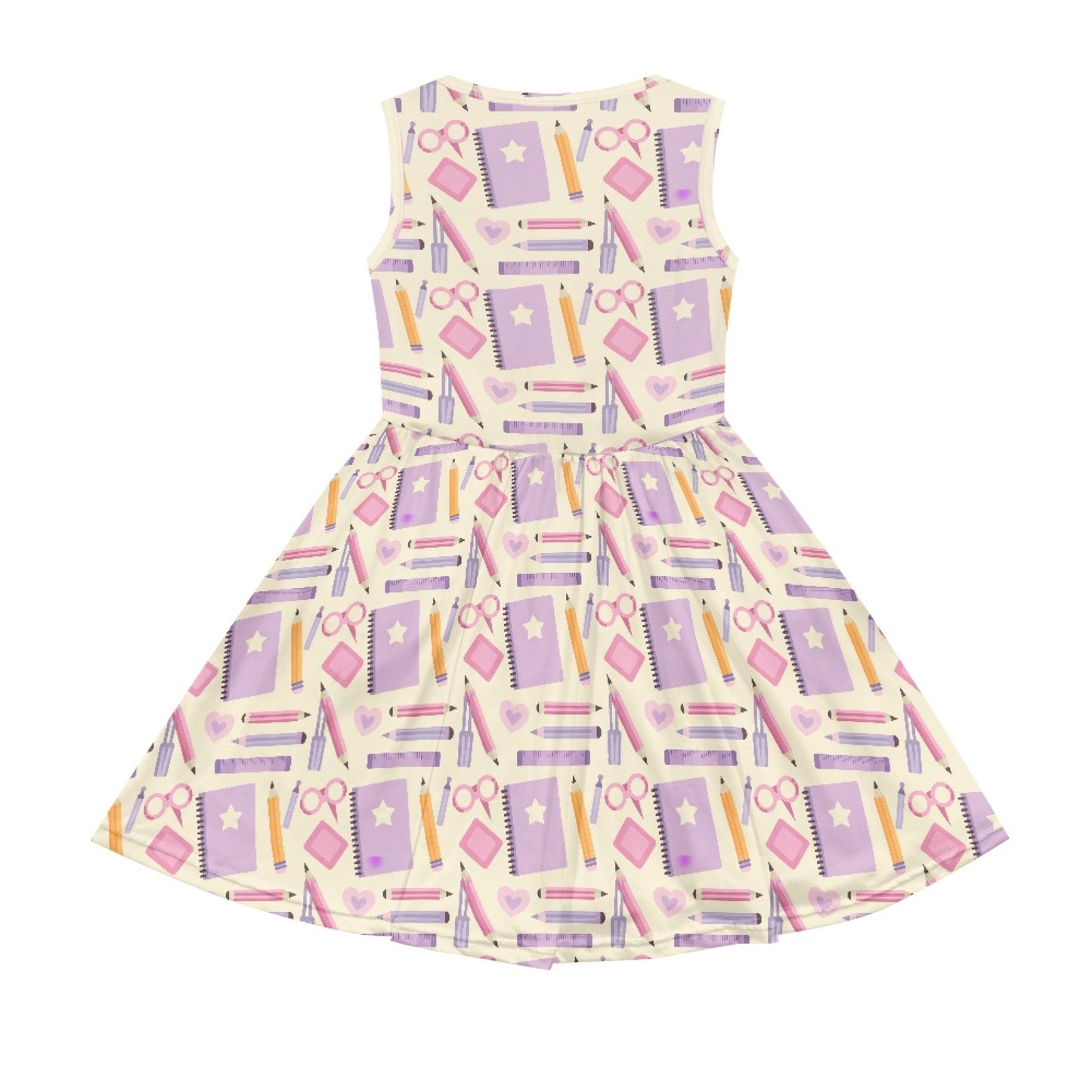 Girls School Supplies Print Dress | Cute Stationery Pattern Sleeveless Dress