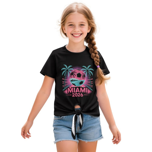 Game Time Neon Soccer Graphic Front-Tie Girl's Tee