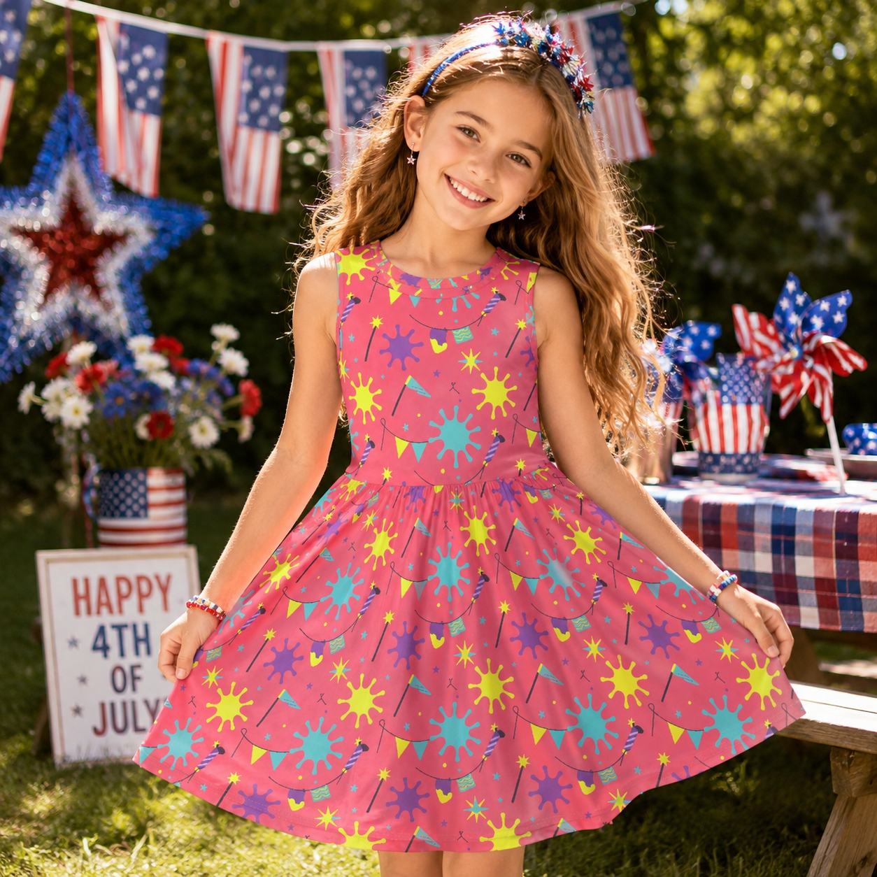 Girls Neon Party Dress – Cute Pink Sleeveless Twirl Dress for Toddler & Little Girls