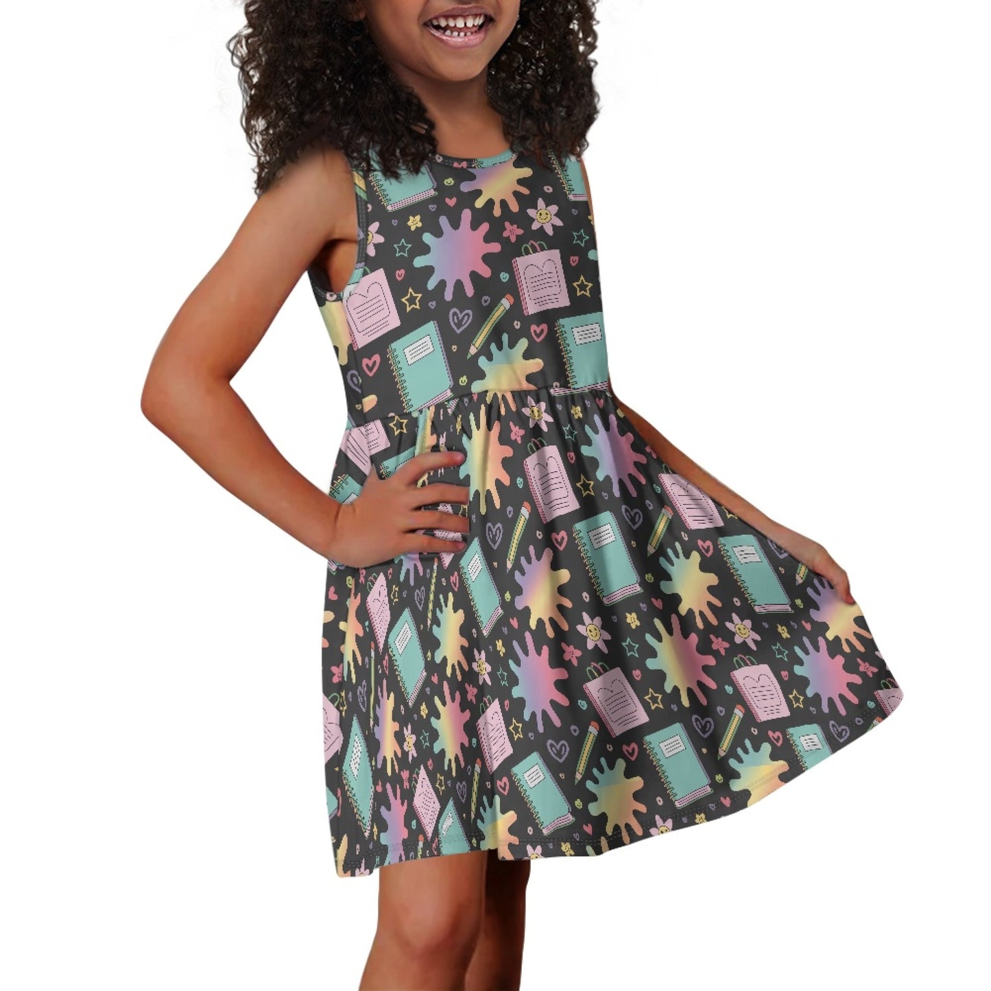 Girls Back To School Dress | Cute Sleeveless Twirl Dress for Kids