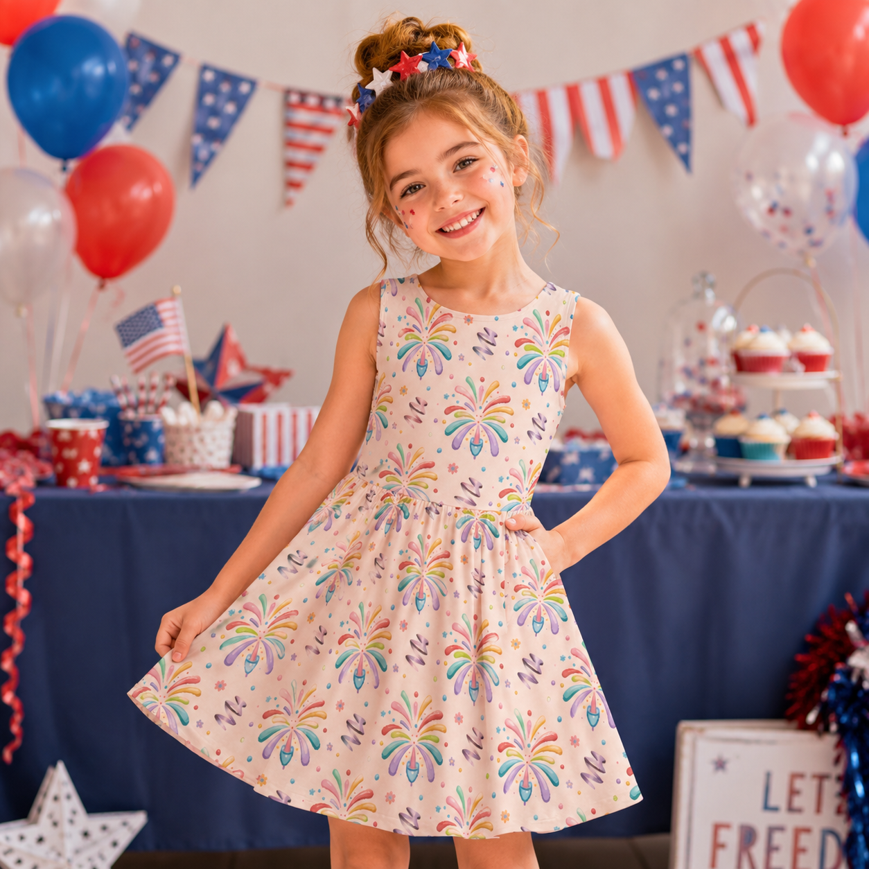 Girls’ Colorful Party Dress – Fun & Festive Print, Perfect for Birthdays & Celebrations