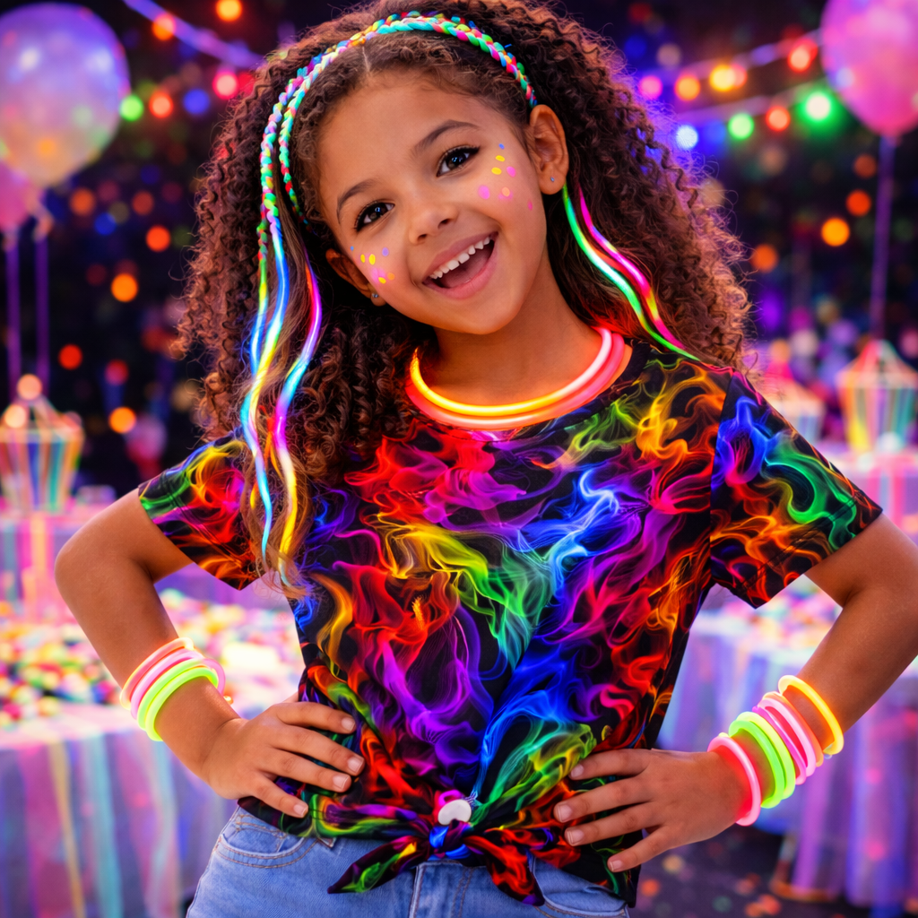 Rainbow Smoke Abstract All-Over Print Girl's Front-Tie Tee