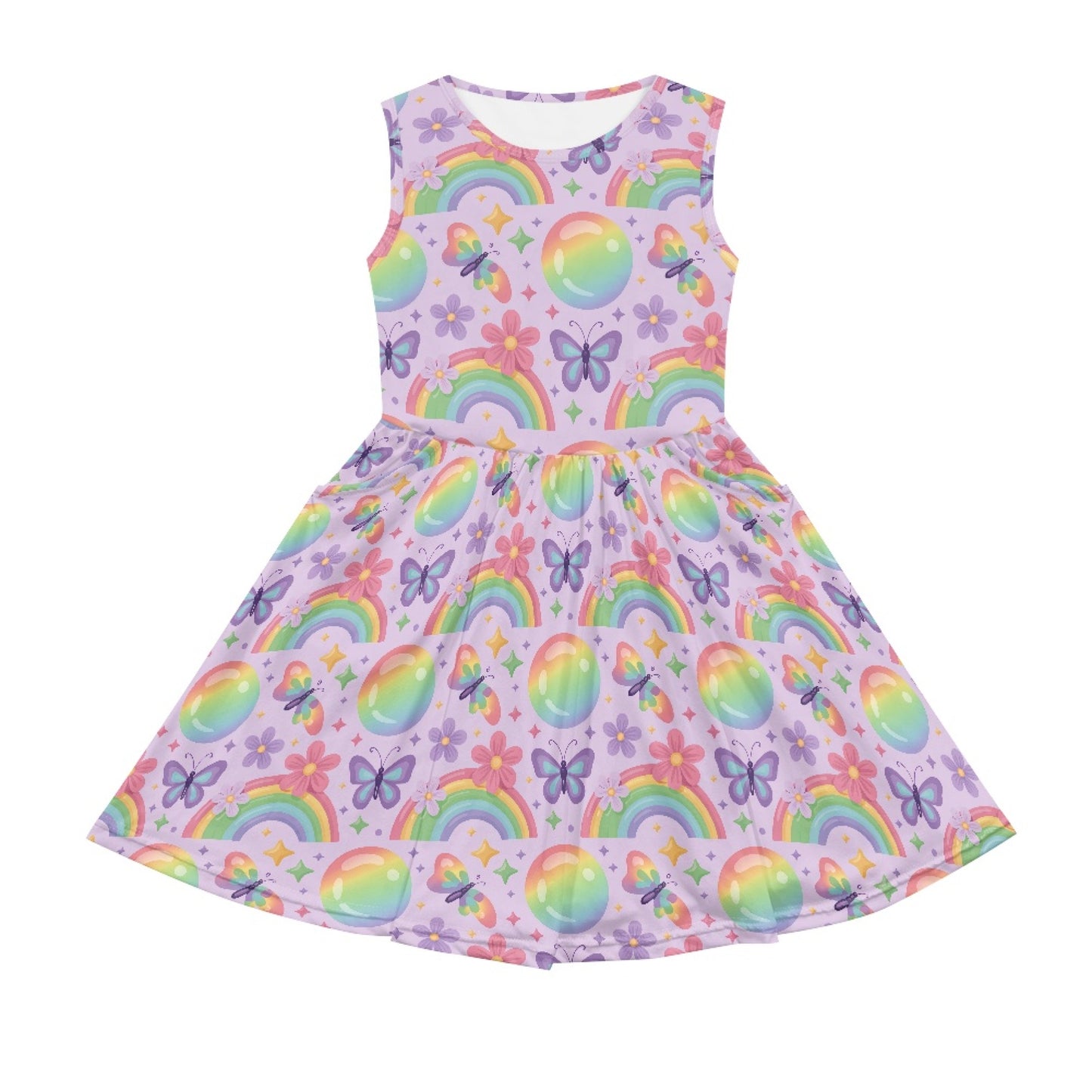 Girls Rainbow Butterfly Dress – Cute Pastel Sleeveless Twirl Dress for Toddler & Little Girls