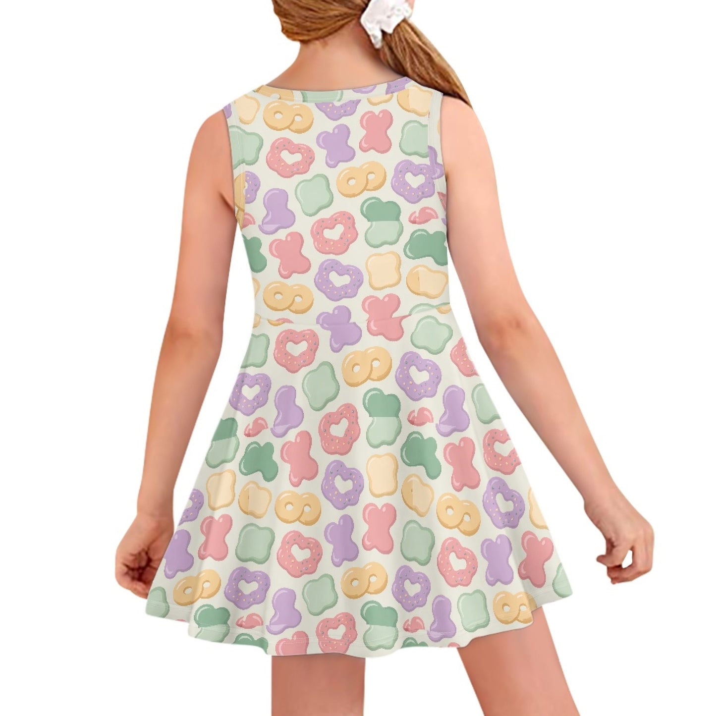 Girls Pastel Cookie Dress | Cute Kawaii Sleeveless Twirl Dress for Kids