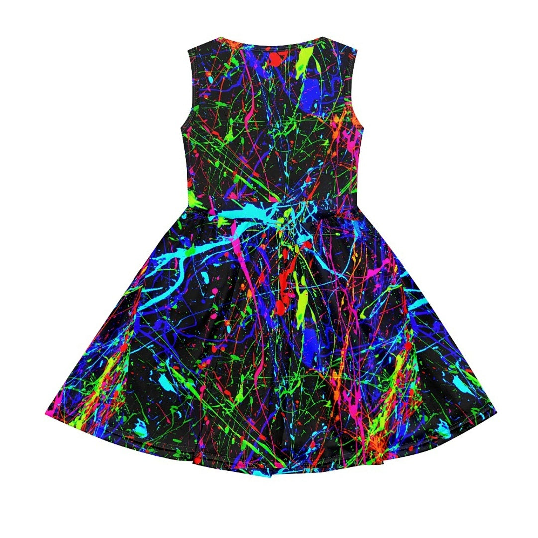 Girls Neon Rainbow Sleeveless Dress with Pockets – Casual Dress (2-14T)