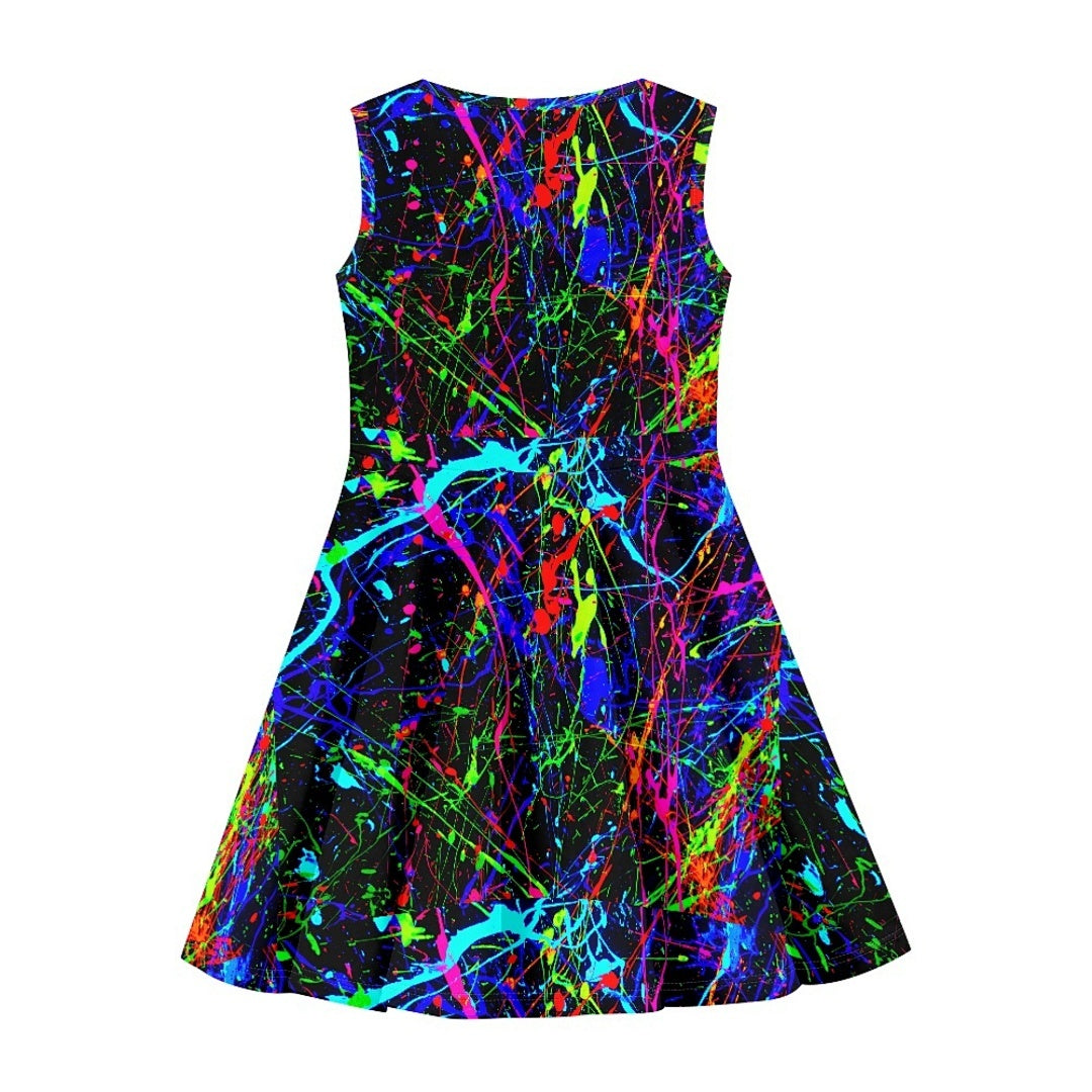 Girls Neon Paint Splash Dress – Sleeveless Twirl Dress for Kids | Summer Party, Art Class & Holiday Outfit