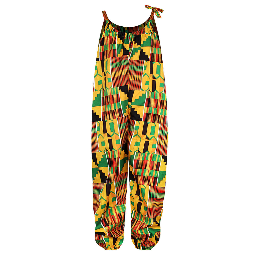 Girls African Boho Print Jumpsuit – Lightweight Summer Outfit for Kids