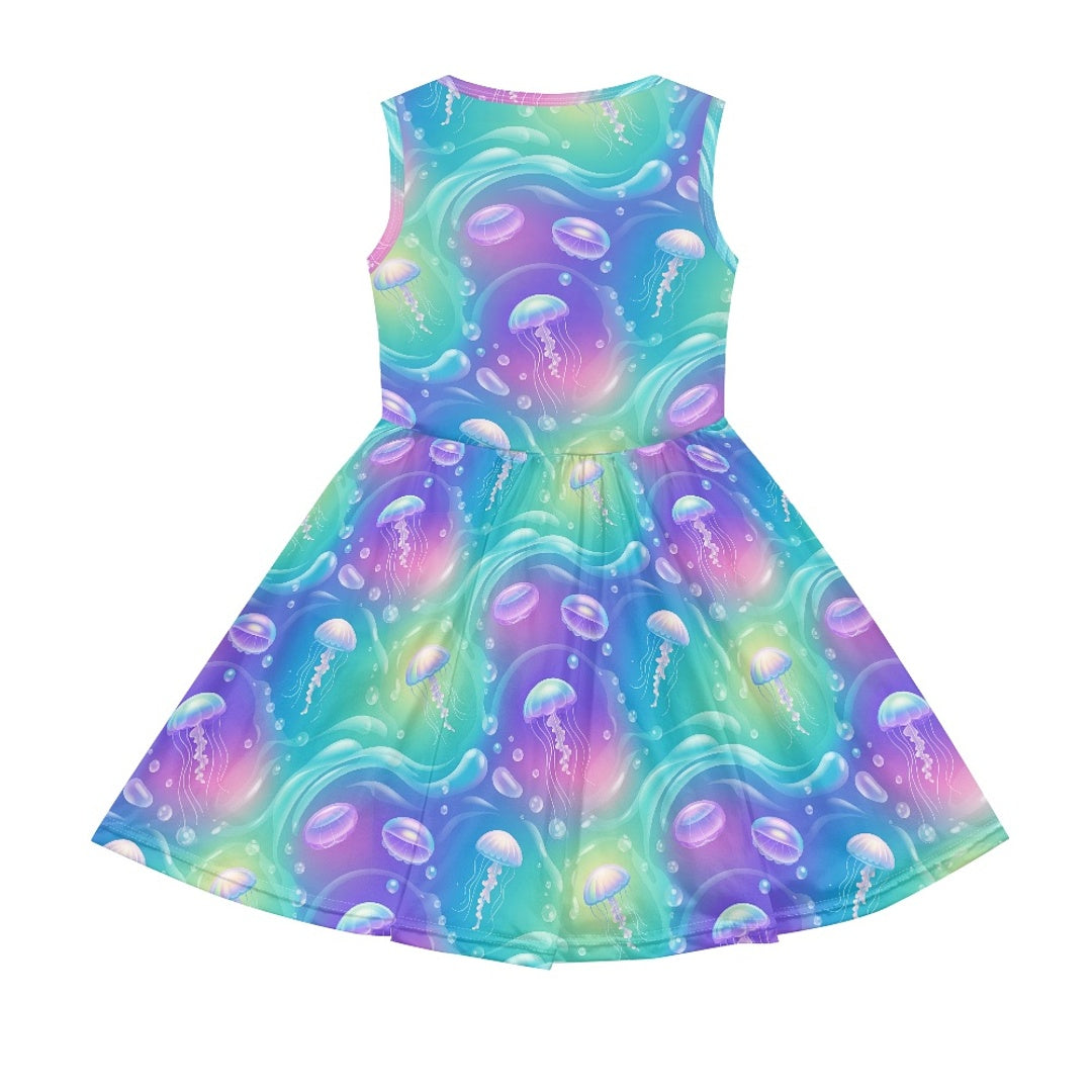 Girls Jellyfish Ocean Dress | Colorful Sea Theme Sleeveless Dress