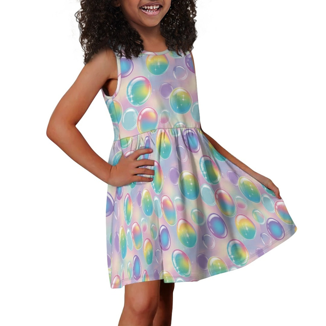 Girls Rainbow Bubble Dress | Colorful Gradient Sleeveless Kids Party Dress