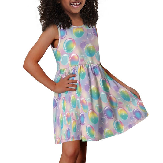 Girls Rainbow Bubble Dress | Colorful Gradient Sleeveless Kids Party Dress