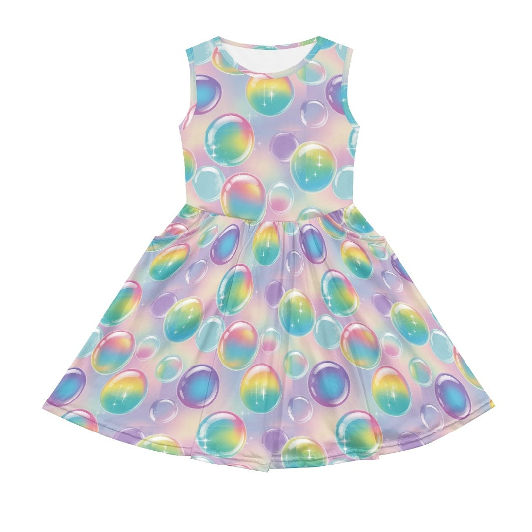 Girls Rainbow Bubble Dress | Colorful Gradient Sleeveless Kids Party Dress