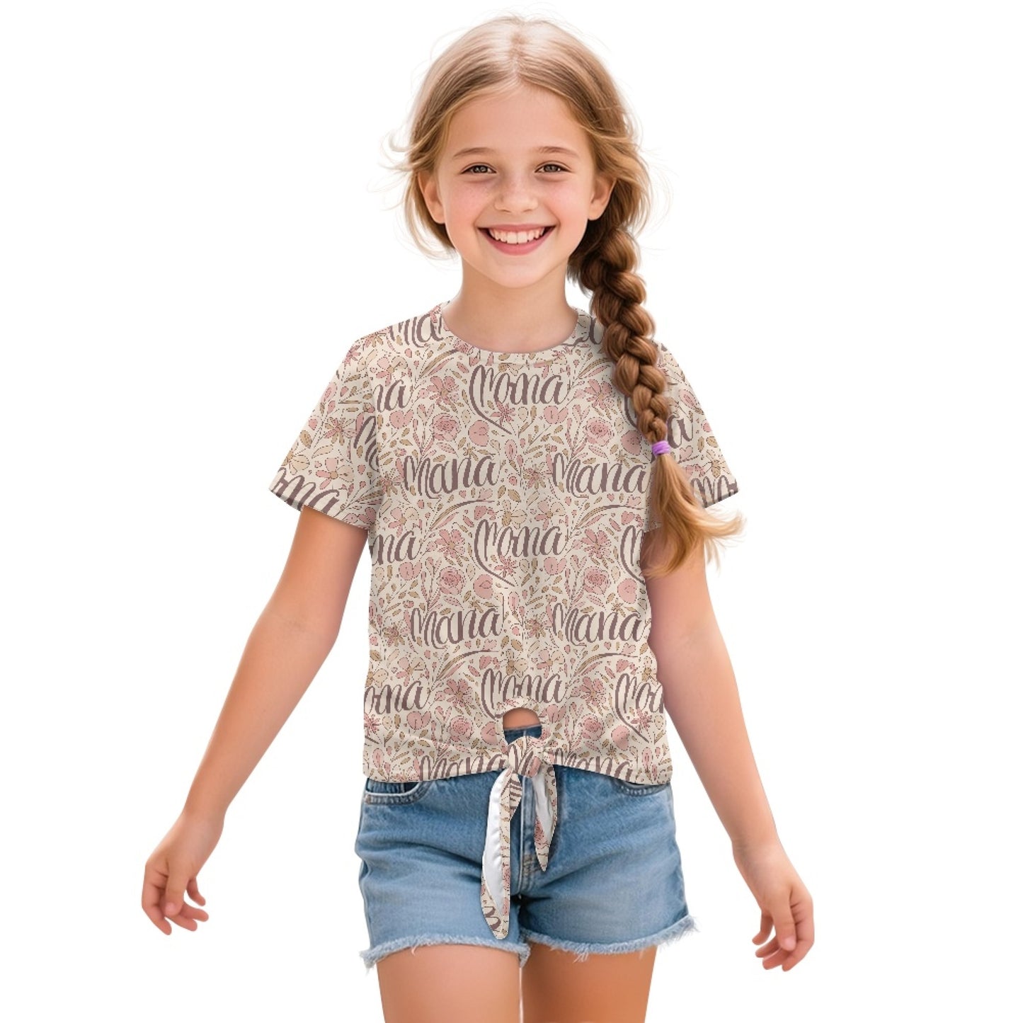 Mama’s Garden | Girl's All-Over Floral Print Front-Tie Tee