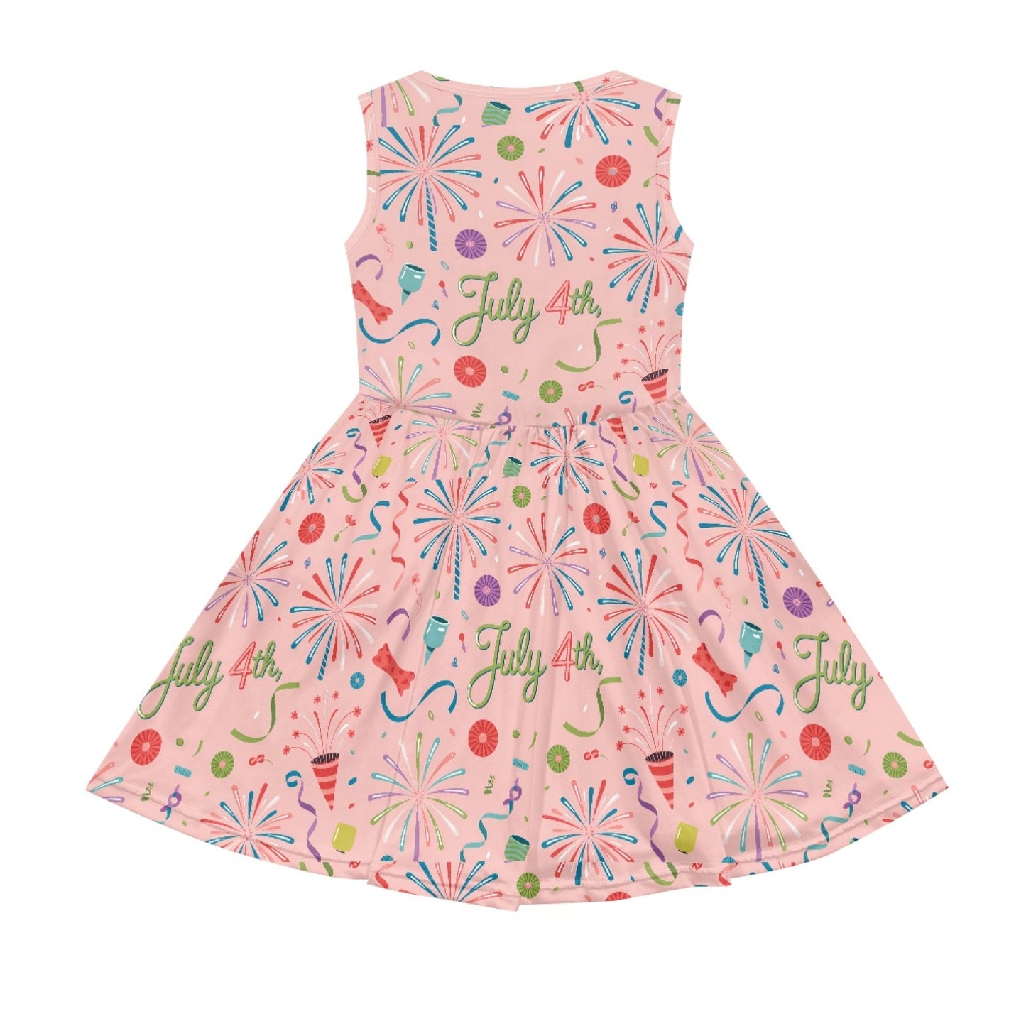 Girls July 4th Fireworks Dress – Cute Pink Independence Day Sleeveless Twirl Dress for Toddler & Little Girls