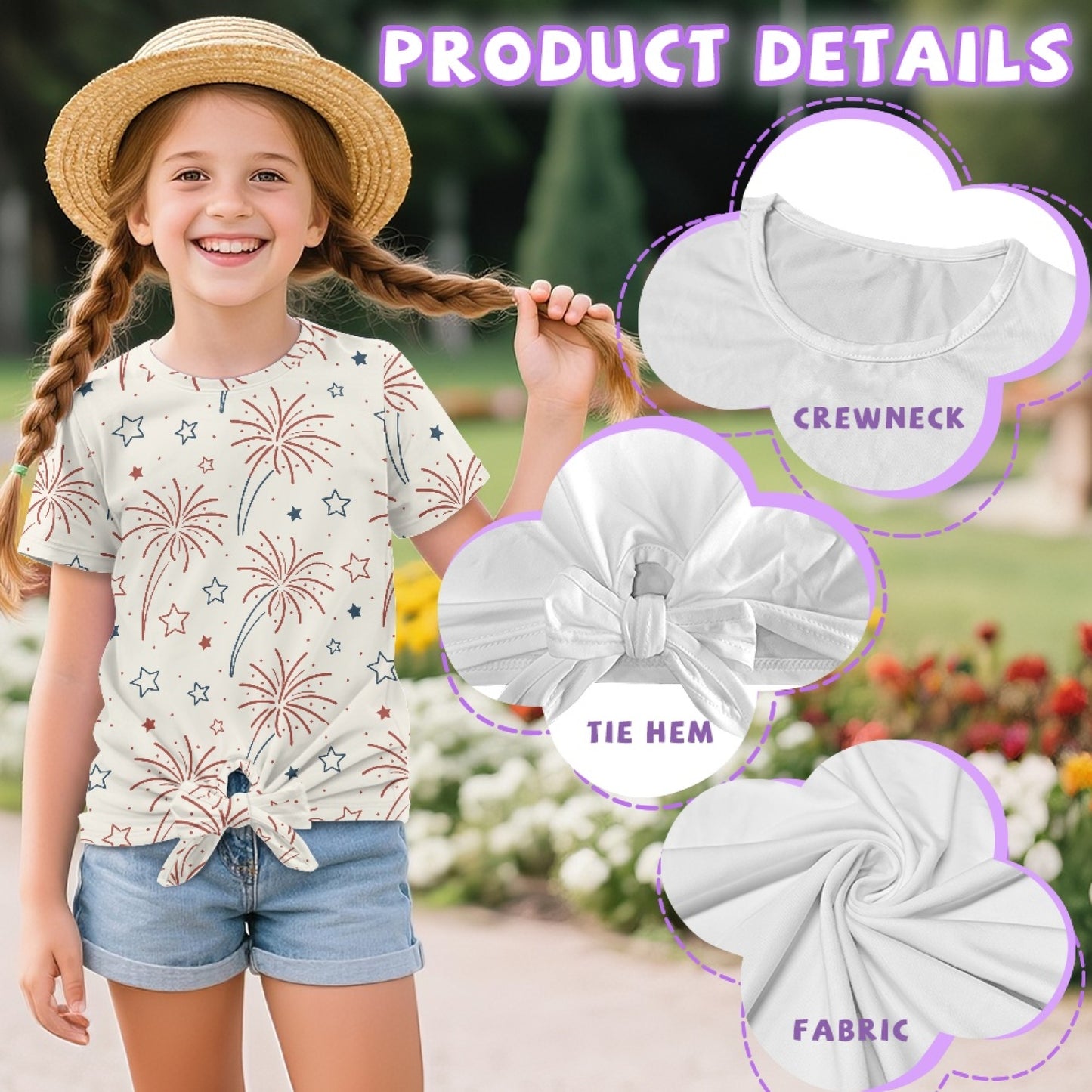 Independence Day Fireworks All-Over Print Girl's Front-Tie Tee