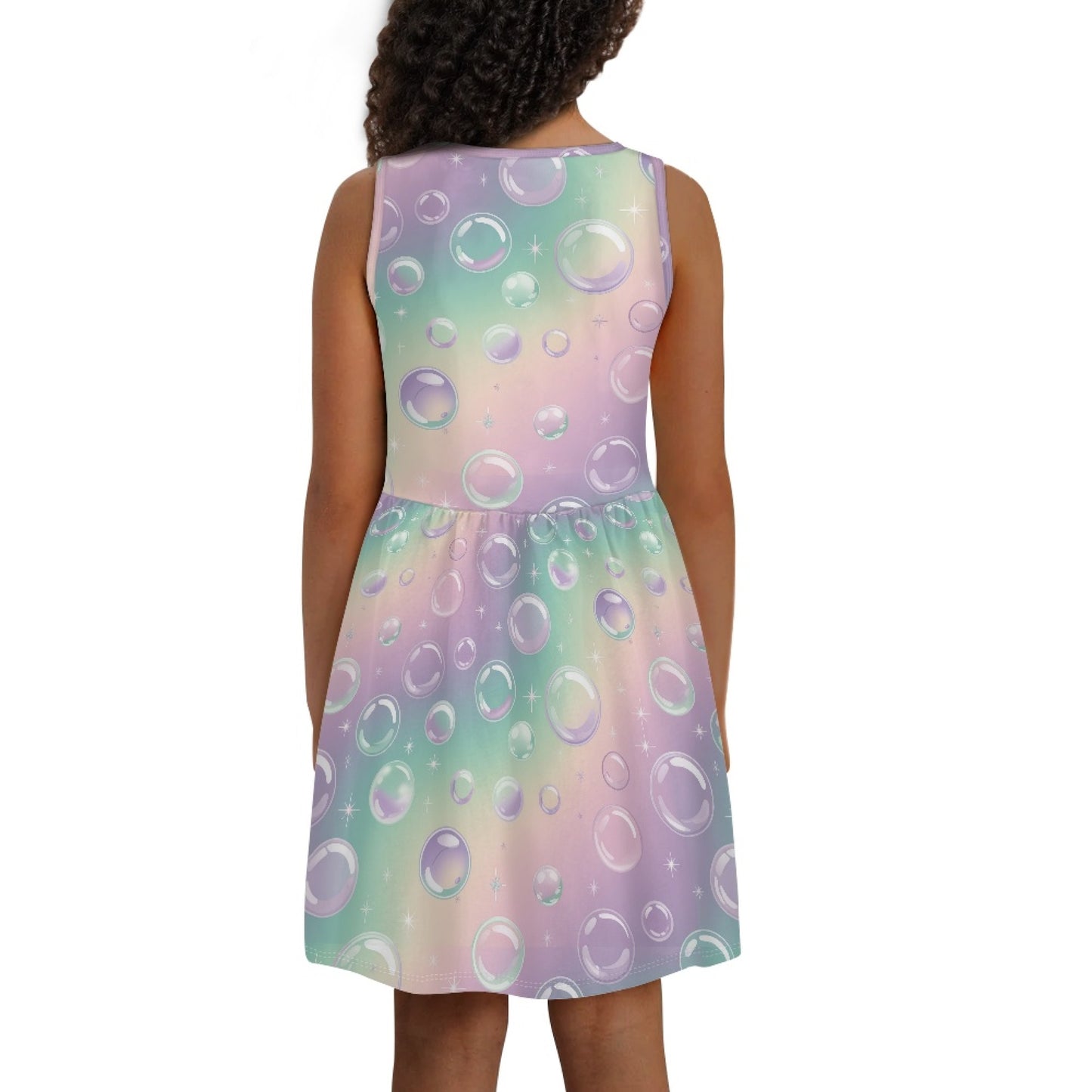 Girls Pastel Rainbow Bubble Dress | Cute Gradient Sleeveless Kids Dress