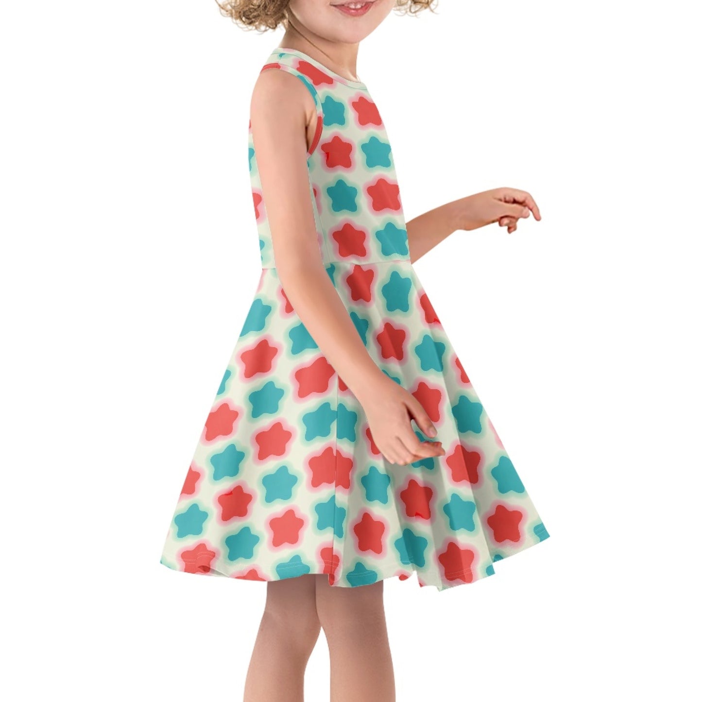 Girls Bubble Dream Retro Star Dress | Cute Sleeveless Twirl Dress for Kids