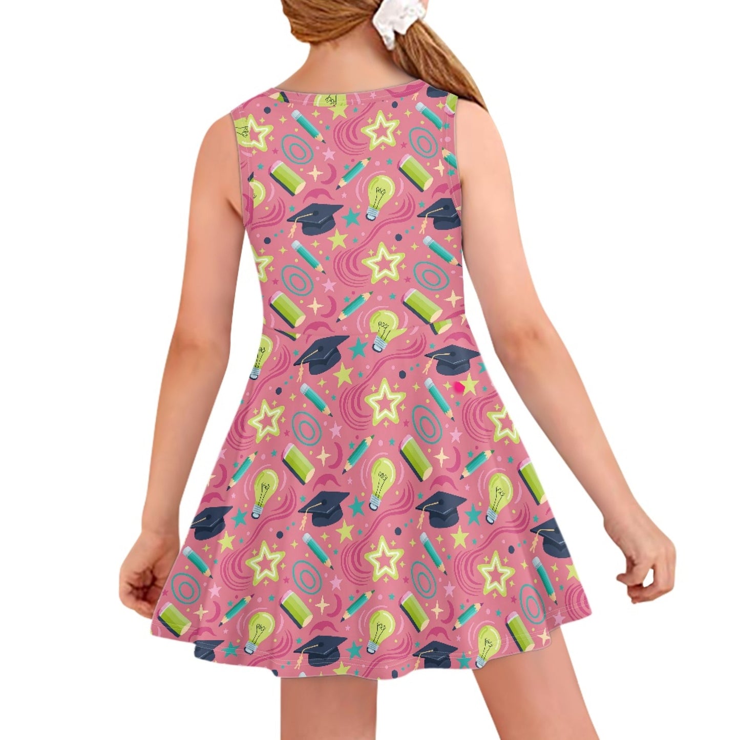 Girls Graduation School Dress | Cute Pink Sleeveless Twirl Dress for Kids