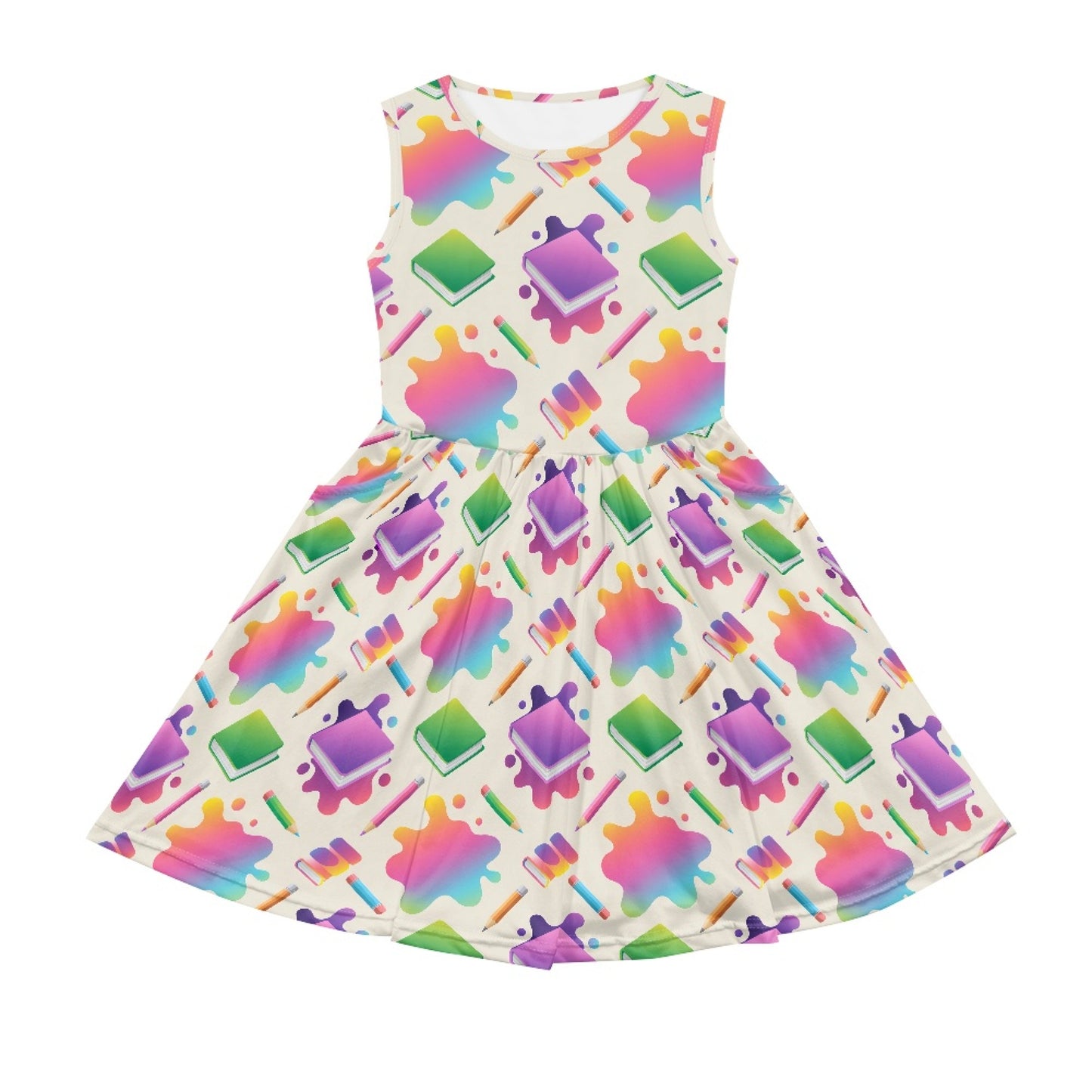 Girls Neon Color Splash School Dress | Cute Sleeveless Twirl Dress for Kids