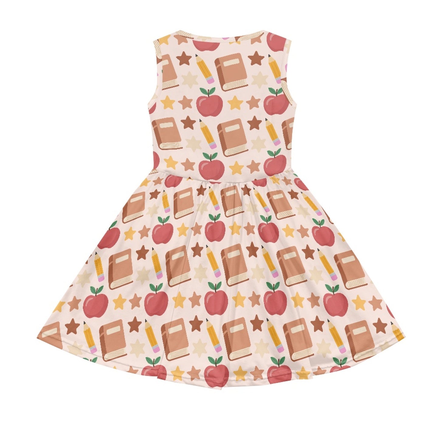 Girls Back to School Apple Print Dress | Cute School Theme Sleeveless Twirl Dress for Kids