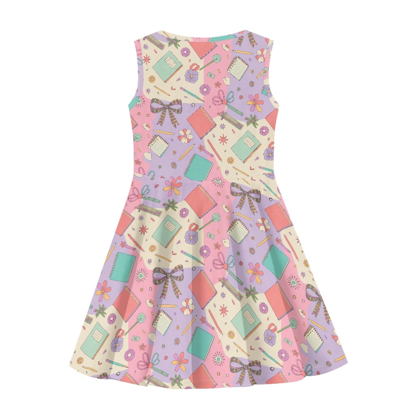 Girls Pastel Schoolcore Dress | Cute Stationery Sleeveless Twirl Dress for Kids