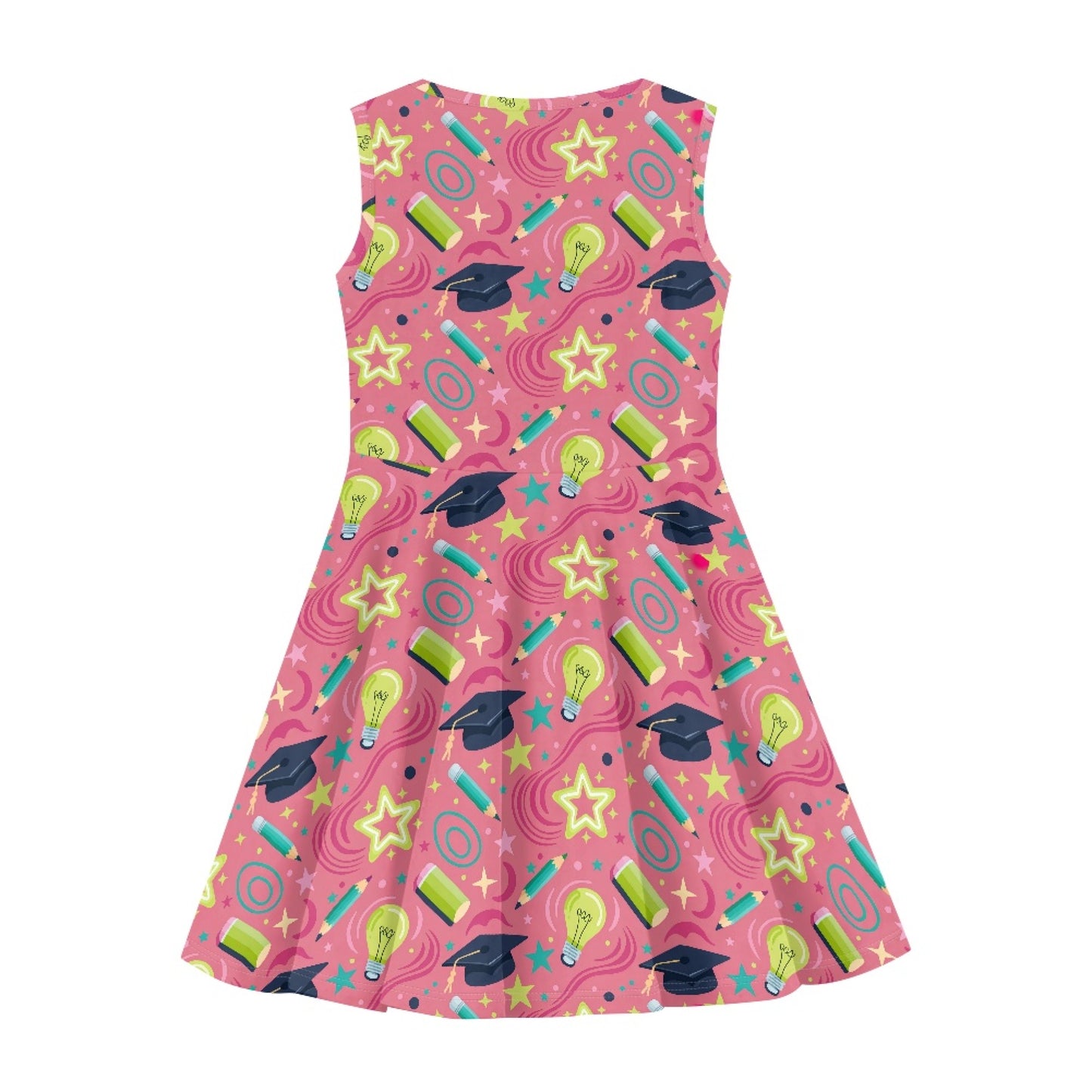 Girls Graduation School Dress | Cute Pink Sleeveless Twirl Dress for Kids