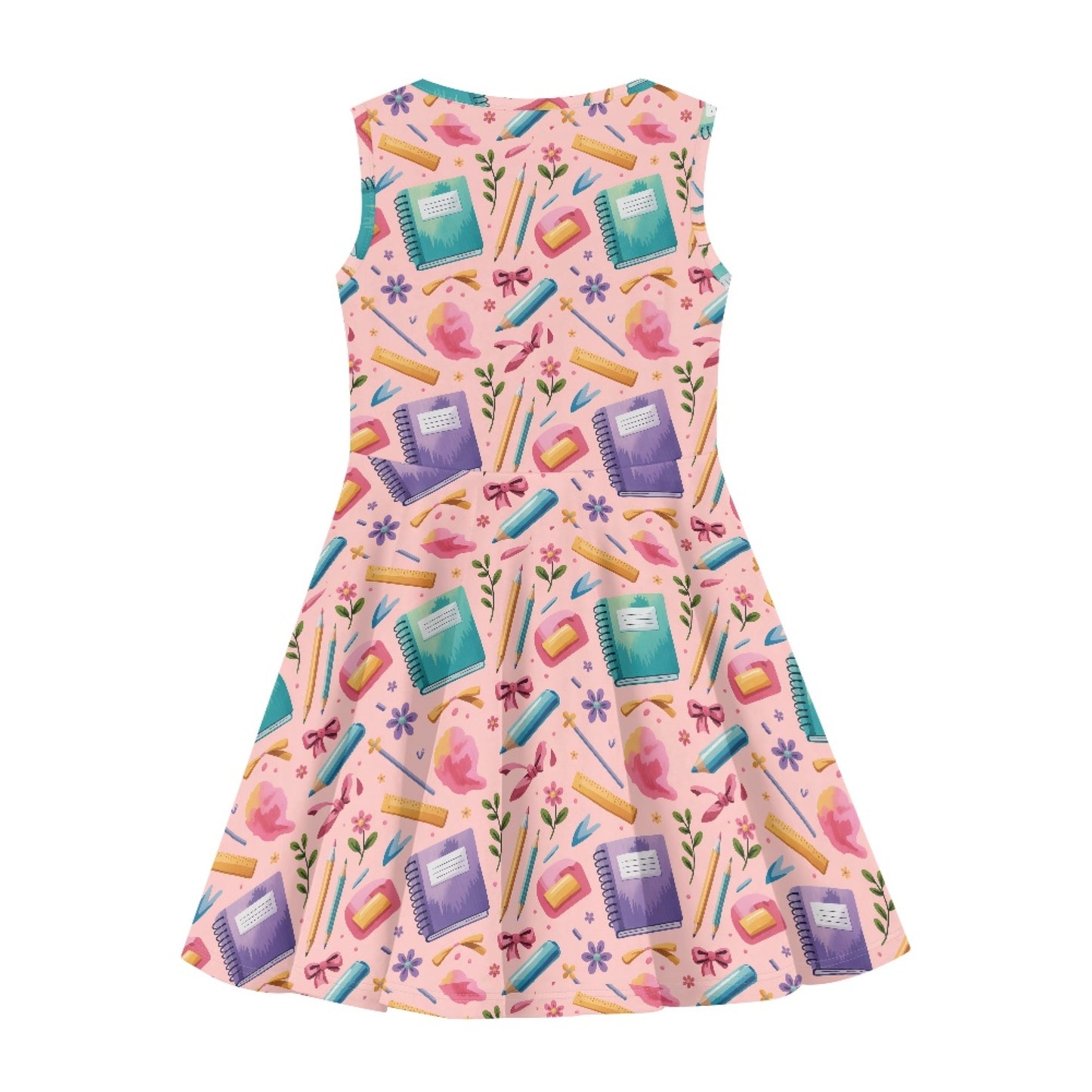 Girls School Supplies Dress | Cute Pink Sleeveless Twirl Dress for Kids