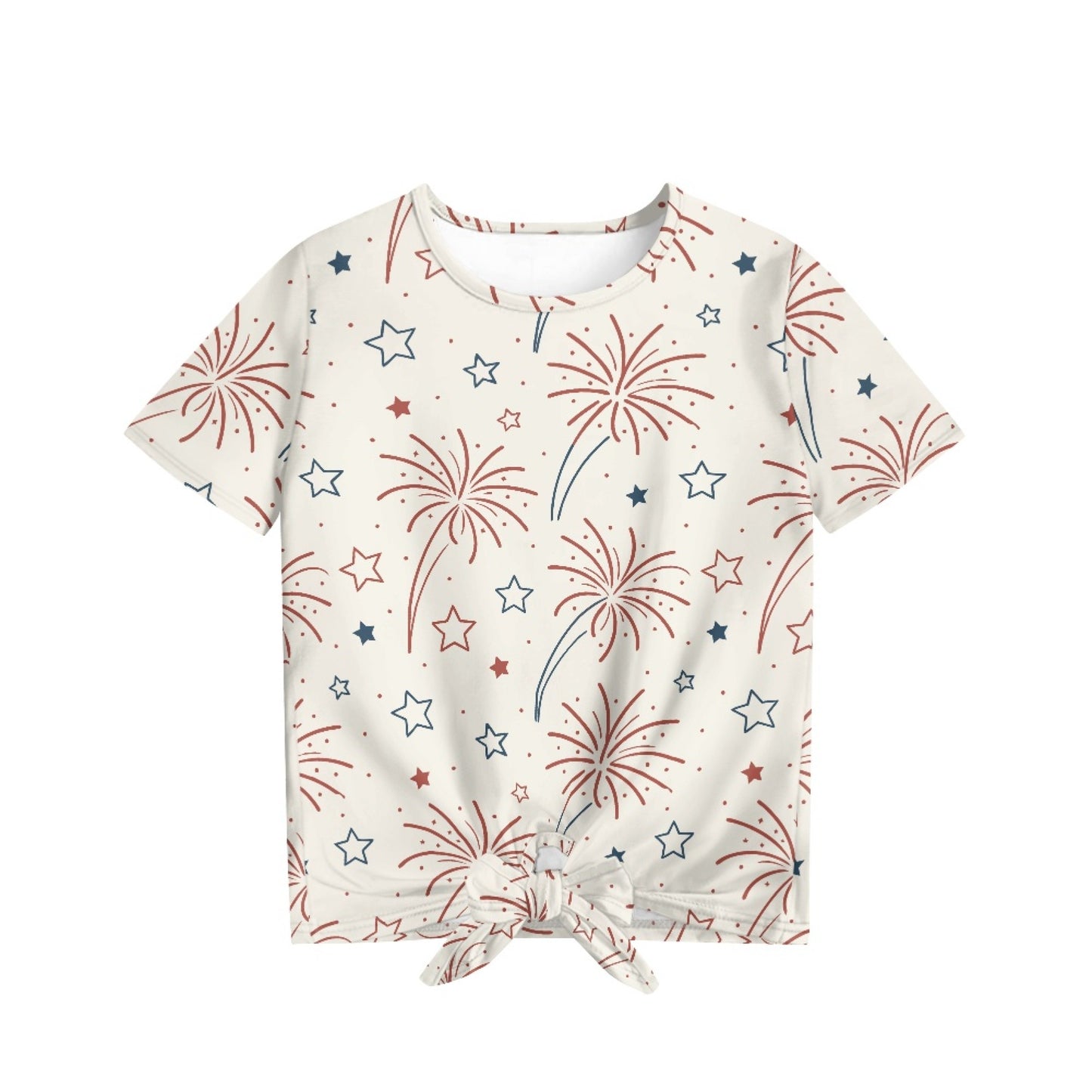 Independence Day Fireworks All-Over Print Girl's Front-Tie Tee
