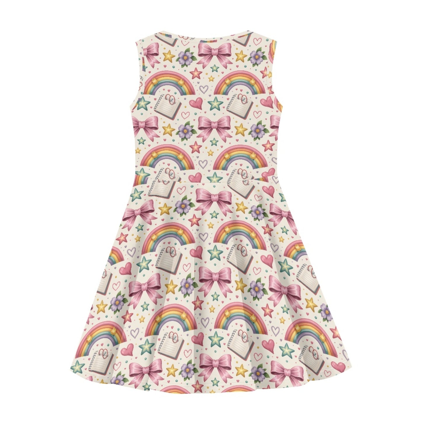 Girls Rainbow Schoolcore Dress | Cute Sleeveless Twirl Dress for Kids