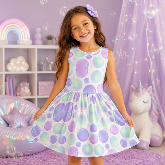 Girls Pastel Bubble Dress – Cute Sleeveless Twirl Dress for Toddler & Little Girls