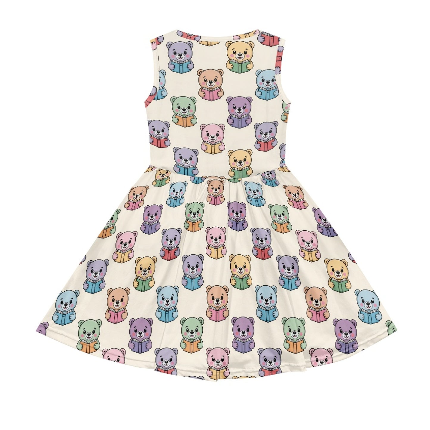 Girls Bear Reading Print Dress | Cute Animal Book Theme Kids Dress