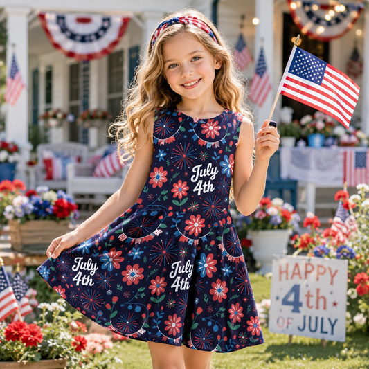 Girls 4th of July Dress | Cute Patriotic Twirl Dress for Kids