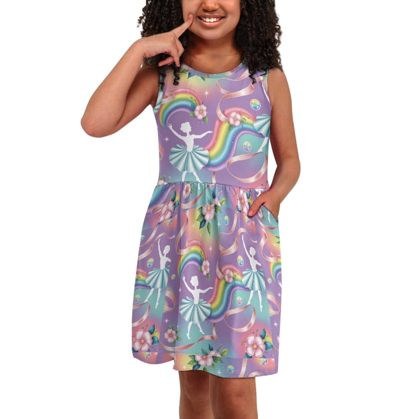 Girls Rainbow Ballet Dress | Cute Sleeveless Twirl Dress for Kids