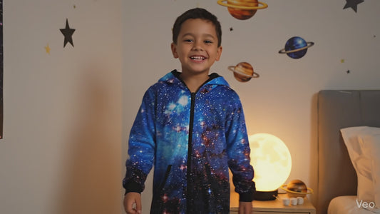 Boys Galaxy Zip-Up Onesie Pajamas – Cozy Hooded Kids Jumpsuit (7-14 Years)